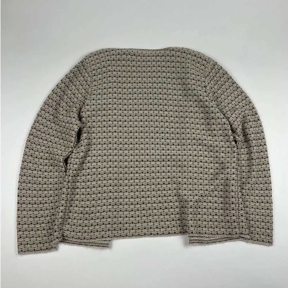 Vintage Knit Cream Brown Sweater Cardigan Button Up Made in New York Size Large